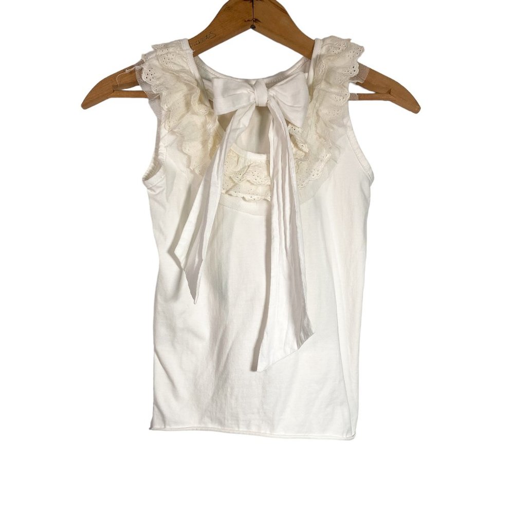 Trish Scully Girls White Sleeveless Top with Lace Eyelet and Tie Size 7